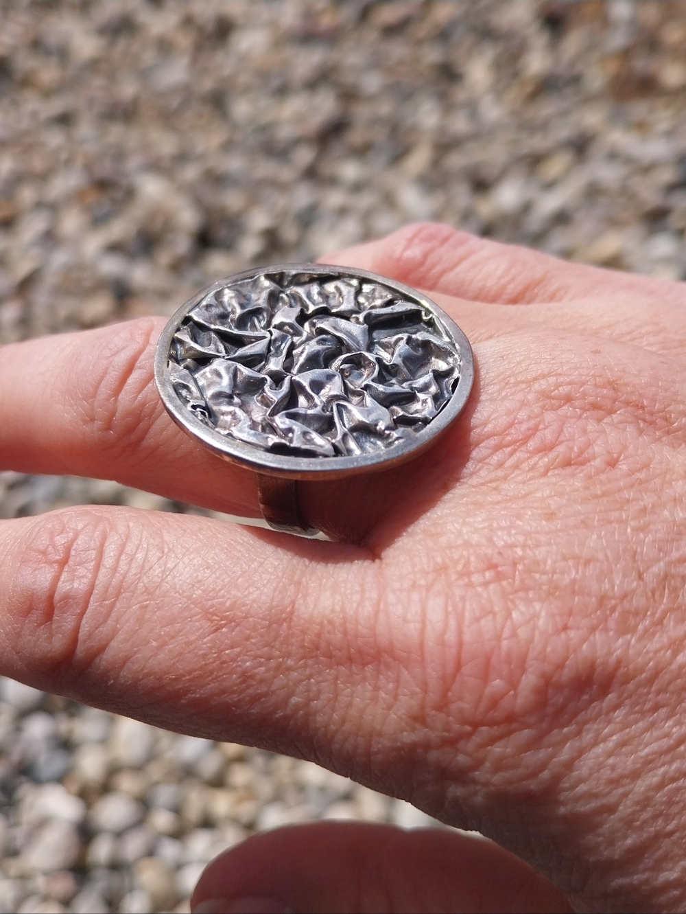 Sterling Silver Ring - Textured Round Design - Picture 2 of 12